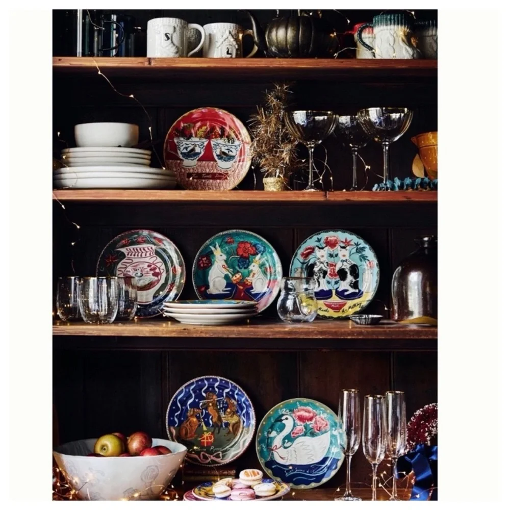 NIB Anthropologie Emily Maude 12 Days of Christmas 6 Geese Laying Dessert Plate